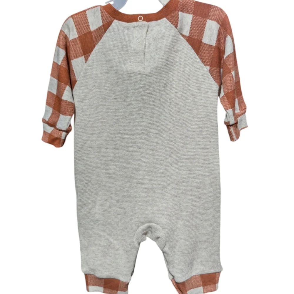 Celebrate Baby Bodysuit Romper Sz 3-6 Month Footless Pumpkin Patch Plaid k-303